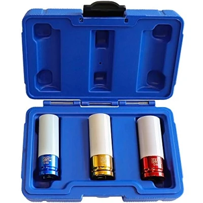 Imagen de S&amp;R Juego Vasos de Impacto 1/2 Llantas 3 Lllave (17 19 21 mm) para aleación Al Cromo Molibdeno Calidad Industrial