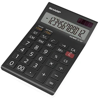 Imagen de Sharp EL125TWH Calculadora (pantalla de 12 dígitos, solar y a pilas), color negro