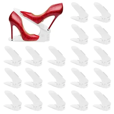Imagen de XiYee Organizadores de Zapatos, 20Pcs Soporte Calzado Altura Ajustable para Zapatos Organización Armario, Adecuada Mujeres y Hombres, Ahorra Espacio (Blanco)