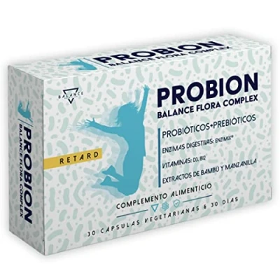 Imagen de PROBION® Probioticos y Prebioticos intestinales 40 Mil Millones UFC Enzimas Digestivas + Vitaminas Bambú Manzanilla contra los gases 30 cps gastrorresistentes