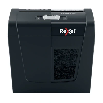 Imagen de Rexel X6 Trituradora de papel corte cruzado, tritura 7 6 hojas (70 80 g/m²), seguridad P4, hogar, oficina en casa, cubo extraíble 10 litros, silencioso y compacto, rango seguro, 2020122, negro