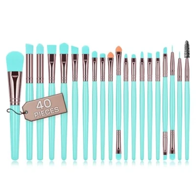Imagen de Brochas de maquillaje profesional set 40 uds cerdas sinteticas calidad corrector brocha para sombra ojos colorete pinceles (Verde)
