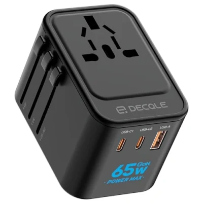 Imagen de decqle Adaptador Enchufe Universal, de Viaje con 2 USB C(GAN 65W) y 1 A, Universal para EU, Reino Unido, Americano, Canadá, Australia&amp; 224+ País(Negro)