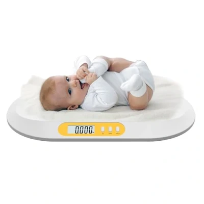 Imagen de BabyScale Báscula digital para bebés. Pantalla LCD Retro Iluminada. Función Tara y Retención. Tallímetro Integrado. Capacidad de 20Kg (44lb) Mide en Libras, Kilos Onzas. Baterías incuidas.