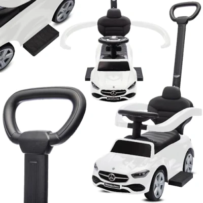Imagen de sun baby Coche de Empuje Mercedes C Class, para Niños a Partir 1 año, Respaldo Alto, Volante con Audio, reposapiés Extensibles, Compartimento portaobjetos (Blanco)