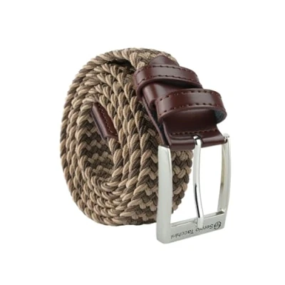 Imagen de Sergio Tacchini Cinturón trenzado, hombre y mujer, en tela elástica con inserciones de piel auténtica, caja regalo, Beige topo, 115 (taglia 48/52)