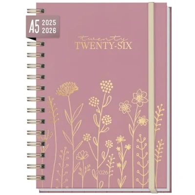 Imagen de Calendario internacional 2025/2026 Agenda semanal A5 &quot;Flores finas rosado&quot; para 18 meses (25 jul 26 dic) en los idiomas: EN/FR/IT/ES sostenible y respetuoso con el clima
