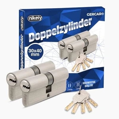 Imagen de GERCAR Pro Cilindro de perfil 30/40 (2 unidades, cierre uniforme, latón mate, incluye 10 llaves, 70 mm, A:30, B: 40 2 unidades)
