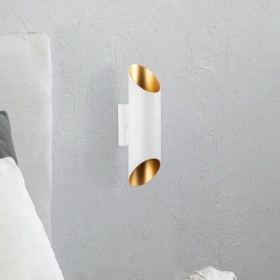Imagen de Aplique 2 bombillas Rumble 30cm Metal Blanco y Oro Menzzo
