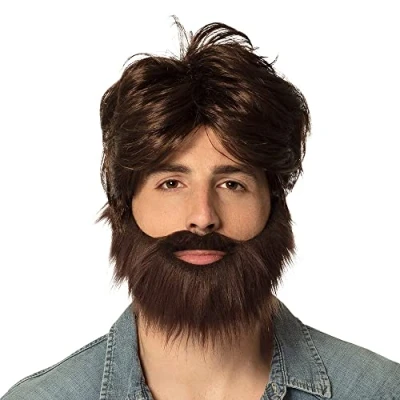 Imagen de Boland 86312 Peluca Dude con barba, marrón, peinado de pelo sintético, despedida soltero, amigos, hombre cool, carnaval, halloween, fiesta temática