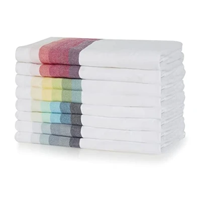 Imagen de Sticky Toffee 100% Cotton Tea Towel Pack of 8, Multicoloured Mixed Herringbone Stripe Pattern Kitchen Hand Cloth Set Absorbent, Strong, Quick Dry &amp; Machine Washable
