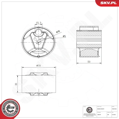 Imagen de ESEN SKV 75SKV342 Soporte de motor posterior Rodamiento Caucho metal Aluminio, 53mm CITROËN: C4 I Hatchback, Coupé