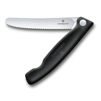 Imagen de Victorinox Swiss Classic, cuchillo profesional para tomate y mesa, hoja extra afilada, filo dentado, 11 cm, acero inoxidable, negro