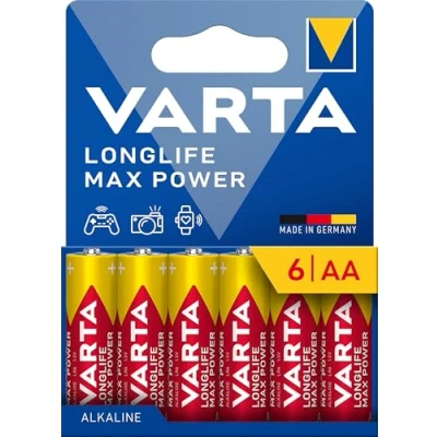 Imagen de VARTA Longlife MAX Power Pilas alcalinas AA (6 Unidades, 1,5 V Ideal para cámara Digital, Controlador, Monitor de presión Arterial, Embalaje sin plástico)
