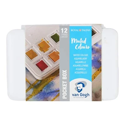 Imagen de Van Gogh Juego de pintura acuarela, caja bolsillo plástico, selección colores apagados 12 mitades