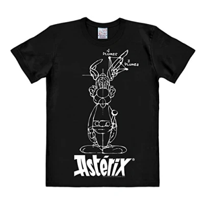 Imagen de Logoshirt Camiseta Astérix El Boceto Galo Le Gaulois Sketch con Cuello Redondo Negro Diseño Original Licencia, Talla XL