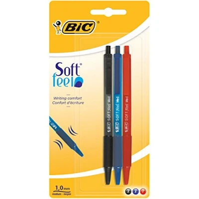 Imagen de Bic Bolígrafos de tacto suave, punta media (1,0 mm), colores surtidos, paquete 3