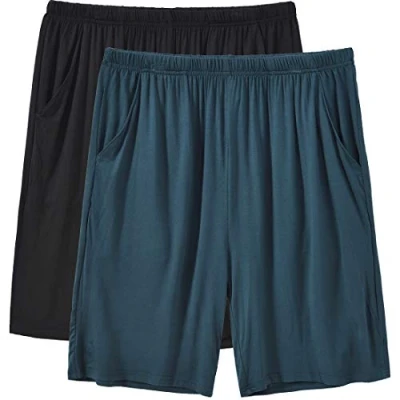 Imagen de MoFiz Hombre Pantalones Cortos de Pijama Cómodo Modal Verano Shorts Estar Azul/Negro S
