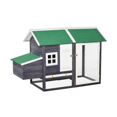 Imagen de PawHut Gallinero de Madera Exterior Jaula Cercada para Gallinas con Caja Nido Corral Metal Techo Asfáltico Bandeja Extraíble Ventana y Rampa 170x81x110 cm Gris