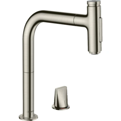 Imagen de hansgrohe M7120 H200 mezclador monomando de cocina 2 agujeros con ducha extraíble acabado acero inoxidable