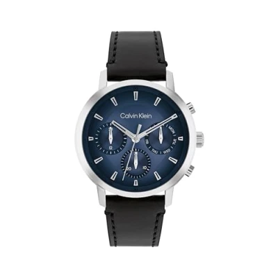 Imagen de Calvin Klein Reloj Analógico de Cuarzo Multifunción para Hombre Colección Gauge con Correa Cuero Negra, 25200497, Azul