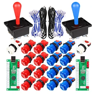Imagen de Clásico juego de arcada DIY parte Mame USB gabinete Zero Delay codificador arcade Joystick + 18 botón (incluyendo 1p / 2p del comienzo Push) Kits Azul Color Rojo