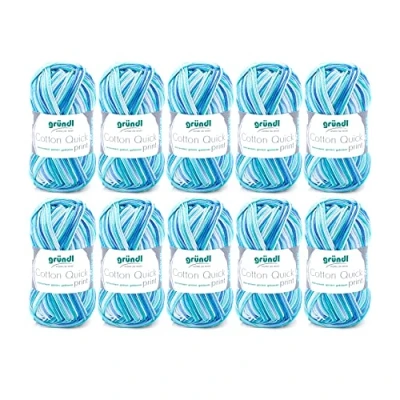 Imagen de Gründl 861 183, Lana Cotton Quick Print , Algodón, Aqua, Pack de 10 x 50 g