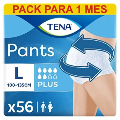 Imagen de TENA Pants Plus x56 Ropa Interior Absorbente para Incontinencia y Pérdidas de Orina Abundante Diseño Unisex Cómodo Transpirable 56 Braguitas Desechables Talla G Paquete Mensual (4x14)