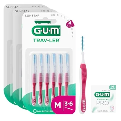 Imagen de GUM TRAV LER interdental Brushes for Thorough Cleaning of All Spaces Bendable Neck Teeth and Plaque Removal 1.4 mm, ISO 4