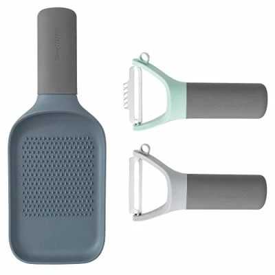 Imagen de Berghoff 3950295 Set De 2 Peladores y Rallador Multiusos, Cuchillas Acero Inoxidable, Mango Tacto Suave, Apto Lavavajillas, Gris / Verde Azul
