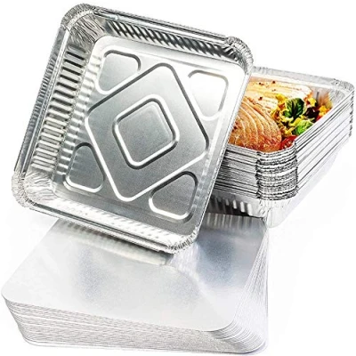 Imagen de MATANA 25 bandejas grandes reutilizables de aluminio plateado para el horno (23x23cm/1300ml)