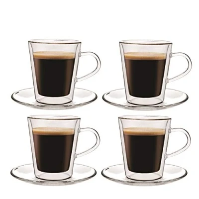 Imagen de Maxxo Vasos de Doble Pared Lungo 4x 220 ml Copas Vidrio Térmico Resistente al Calor y Frío Tazas con Efecto Flotante para Té Café