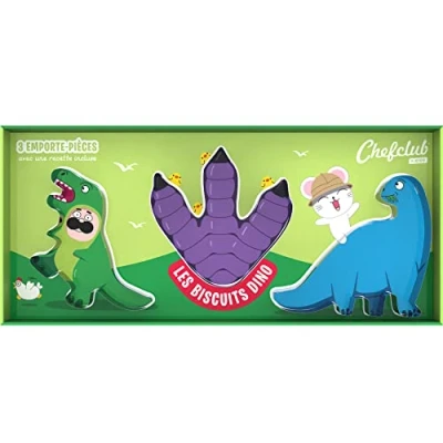 Imagen de Chefclub Kids Kit Cortador de Galletas Dinosaurio para niños Dino Tiranosaurio, huella pata y diplodocus