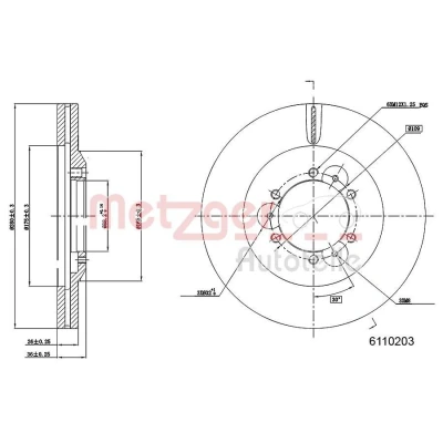 Imagen de METZGER 6110203 Disco de freno Eje delantero 280 26 6 109 ventilación interna barnizado, Lijado en cruz OPEL: Frontera A SUV, B SUV