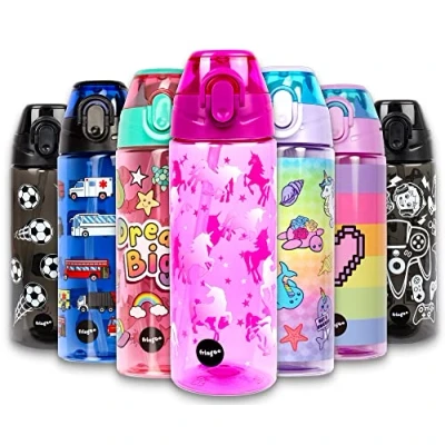 Imagen de Fringoo botella de agua resistente y práctica para niños con pajita, respetuosa el medio ambiente sin BPA, viaje o deportiva 600 ml