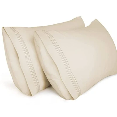 Imagen de Lirex 2 Pack Fundas de Almohada 1800 Hilos, Microfibra Suave Cepillada, Transpirables sin Arrugas y Lavables a Máquina (50x80 cm, Beige)