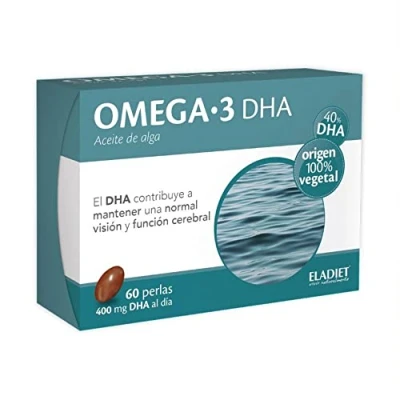 Imagen de Eladiet Omega 3 40% DHA con Aceite de Algas Favorece el Buen Funcionamiento del Sistema Nervioso Ayuda a Mantener un Estado Óptimo Visión 60 Perlas 100% Vegetal , unidad, 1