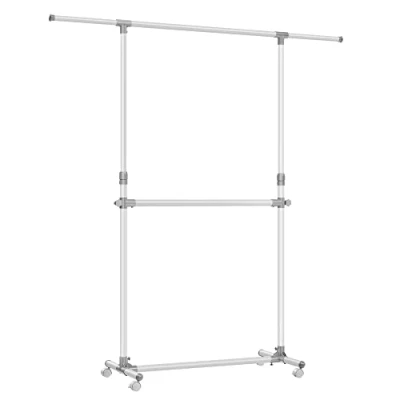 Imagen de SONGMICS Burro de Ropa con Doble Barra, Perchero Ruedas Extensible, Altura Ajustable 113 180 cm, Barra Central Ajustable, Blanco LLR401W01