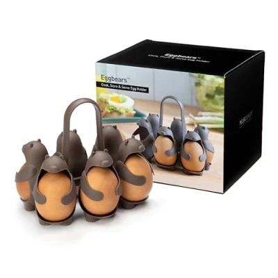 Imagen de PELEG DESIGN Eggbears Cocedor, Porta y Dispensador de Huevos en Forma Oso Almacena Frescos o Cocidos, Organizador para Nevera