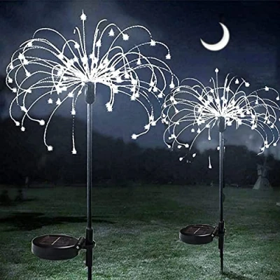 Imagen de ZVO Luces Solares de Fuegos Artificiales, 2 Unidades 150 LED Hadas Starburst, modos Lámparas para Jardín Impermeables Jardín, Camino, Navidad, Césped, Boda (Blanco)