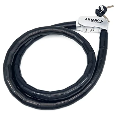 Imagen de Artago ART6150 Candado Piton Moto Sin o Con Alarma 120dB, Cable Acero Articulado Blindado, 150cm, Flexible, Botón ON, Función Warning, Impermeable, Cadena Pitón Antirrobo Bici, Patinete Electrico