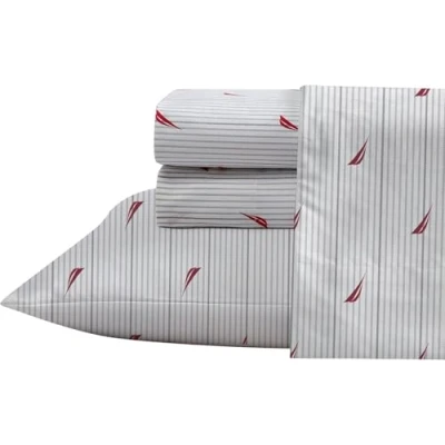 Imagen de Nautica Juego de sábanas Queen, Cama percal algodón, crujiente y Fresco, Ligero Transpirable (Audley Stripe Red, Queen)