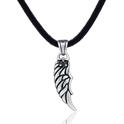 Imagen de DonDon Collar de Cuero para Hombre 50 cm con Colgante Acero Inoxidable alas ángel