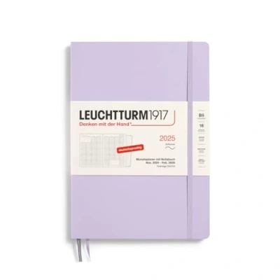 Imagen de LEUCHTTURM1917 370602 Planificador mensual y cuaderno 2025, composición B5, tapa blanda, 16 meses, 80 g, a rayas, color morado