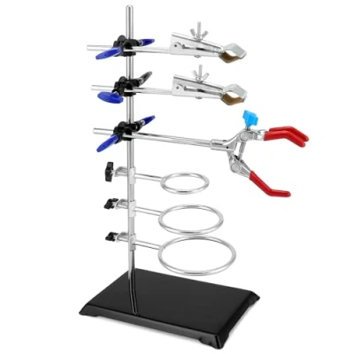 Imagen de QWORK® Juego de soporte laboratorio 60 cm, con abrazaderas ajustables y aros redondos para experimentos química física en laboratorios