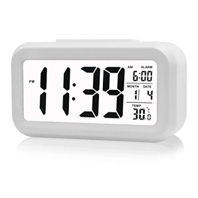 Imagen de Cisixin LED Alarma Reloj Digital repetición sommeiller Activado por la luz del Sensor retroiluminación Fecha visualización de Temperatura (Blanco)