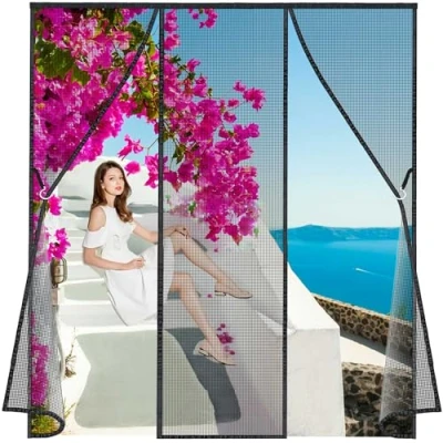 Imagen de Cortina Mosquitera para puerta dobles, 205x225cm Mosquiteras a Medida Pegado sin Taladrar Mantiene Insectos afuera Puertas Correderas LF2C1 Negro