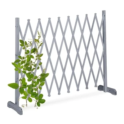 Imagen de Relaxdays Reja Trepadoras Madera XL, Soporte Enredaderas Extensible hasta 275 cm, Celosía de Pie, Jardín o Huerto, Gris, 90 x 28 cm