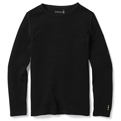 Imagen de Smartwool Classic Thermal Merino BASE Layer CREW Camiseta de manga larga para niños, Talla: XS, Black