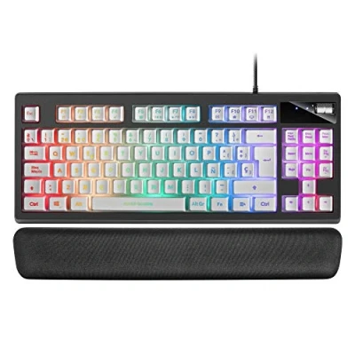 Imagen de Mars Gaming MKAXWES Teclado Compacto TKL H Mech, Iluminación RGB 9 Efectos, Reposamuñecas Gel, Blanco, Idioma Español